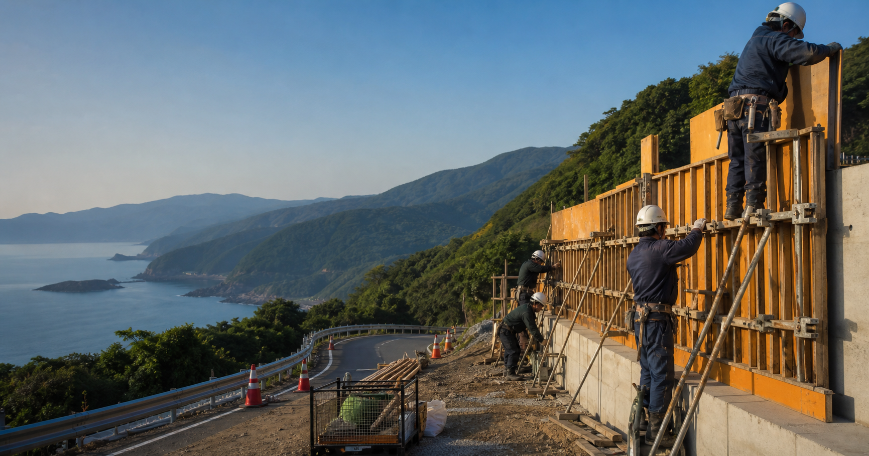 型枠を組み立てる土木工事の施工イメージ